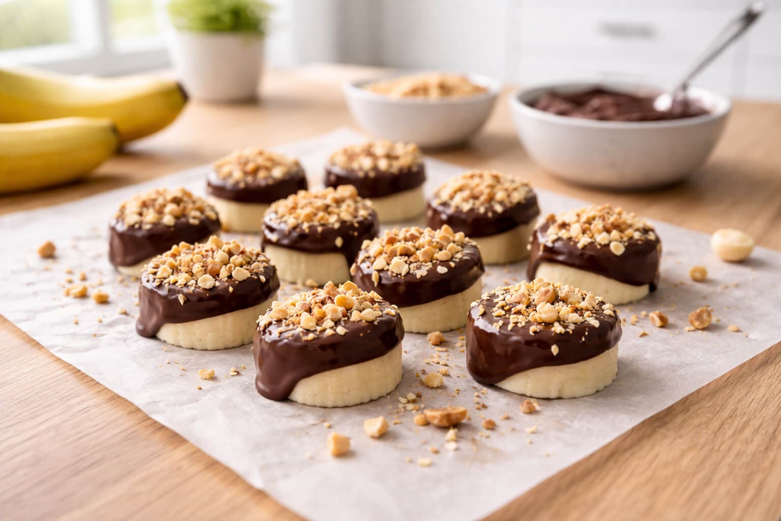 Bananbiter med mørk sjokolade