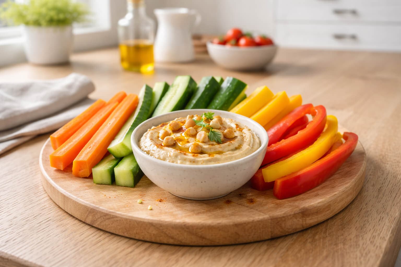 Grønnsaksstaver med hummus